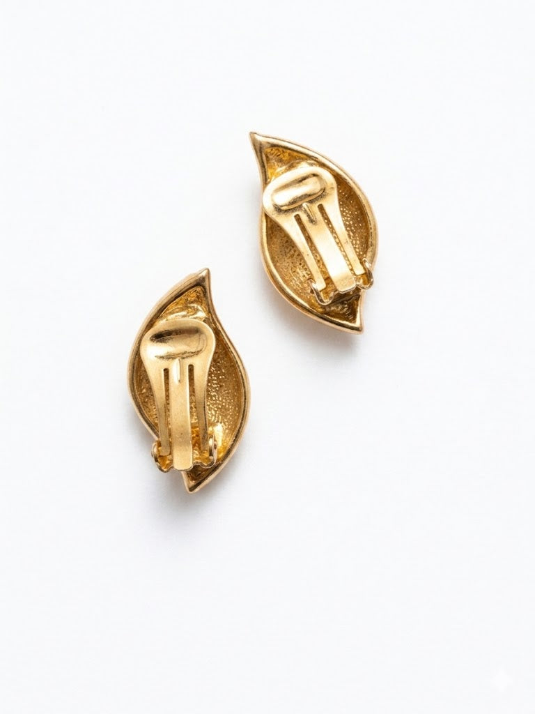 Vintage Cream Enamel Leaf Clip-On Earrings
