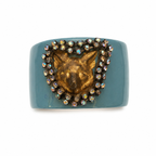 Vintage Turquoise Enamel Fox Statement Cuff Bracelet