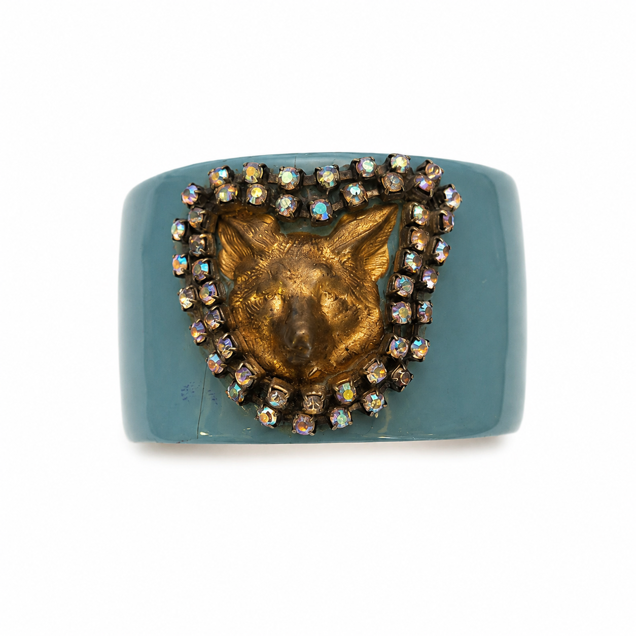 Vintage Turquoise Enamel Fox Statement Cuff Bracelet