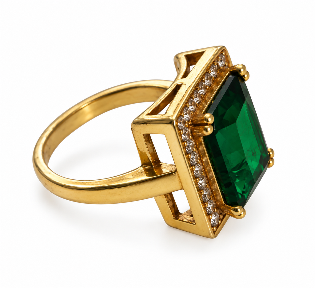 Vintage Christian Dior Emerald Crystal Cocktail Ring