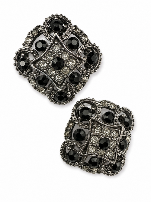 Vintage Art Deco Inspired Black Rhinestone Earrings