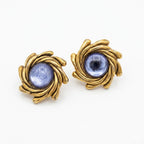 Vintage Gold Tone Swirl Earrings with Lavender Cabochons
