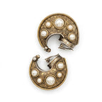Vintage Etruscan Revival Faux Pearl Crescent Clip On Earrings