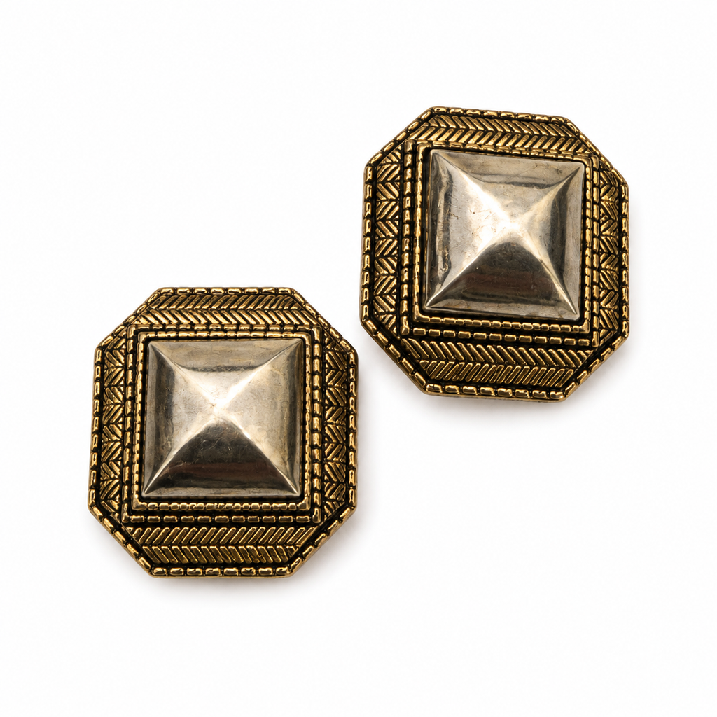 Vintage Two Tone Geometric Statement Earrings
