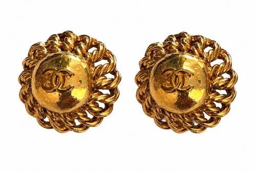 Chanel Vintage Concave Dome Chain Clip-On Earrings
