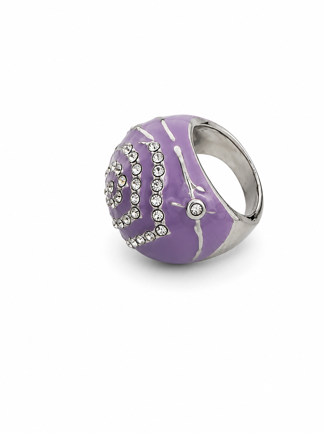 Modernist Lavender Enamel Dome Ring Crystal Spiral Design