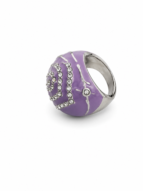 Modernist Lavender Enamel Dome Ring Crystal Spiral Design