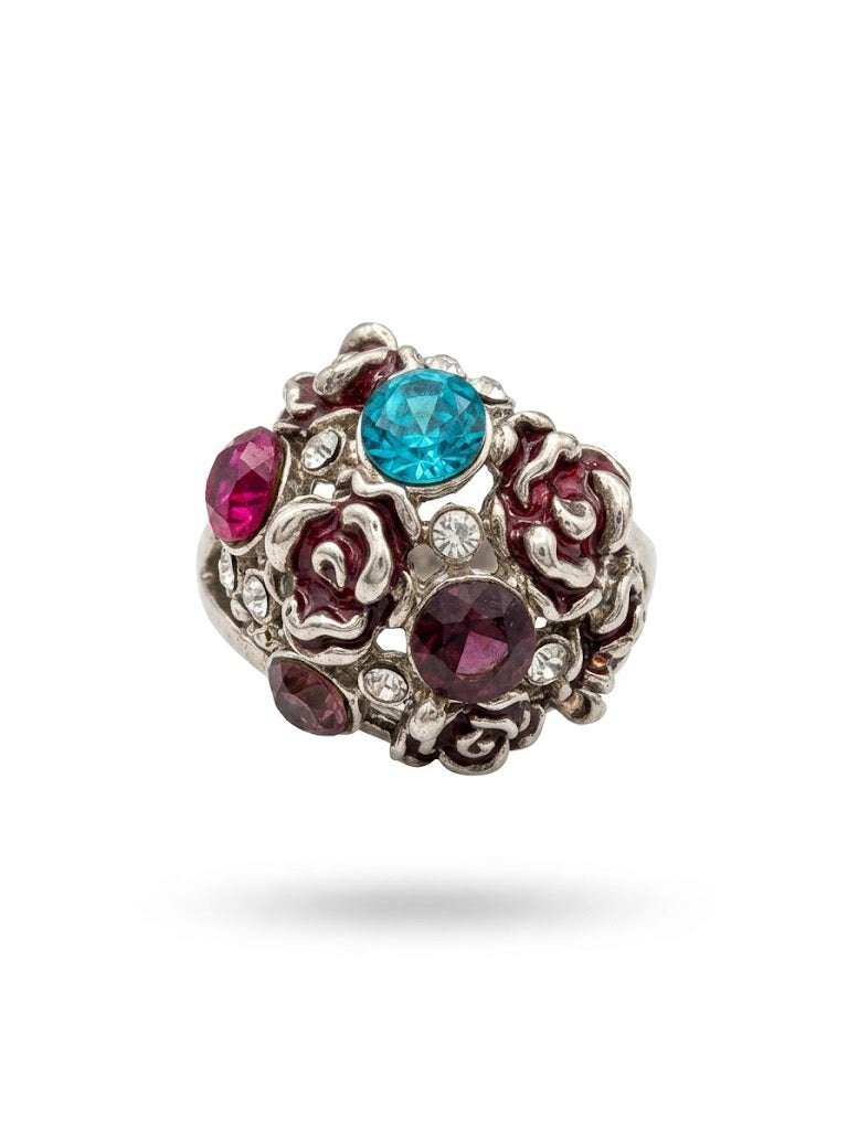Vintage Romantic Floral Crystal Cocktail Ring