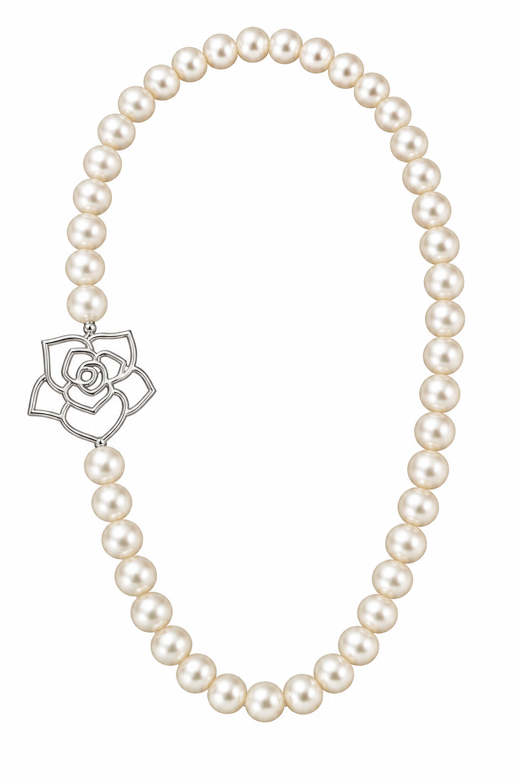 Vintage Freshwater Pearl Silver Rose Long Necklace