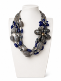 Vintage Midnight Blue Floral Multi Strand Statement Necklace