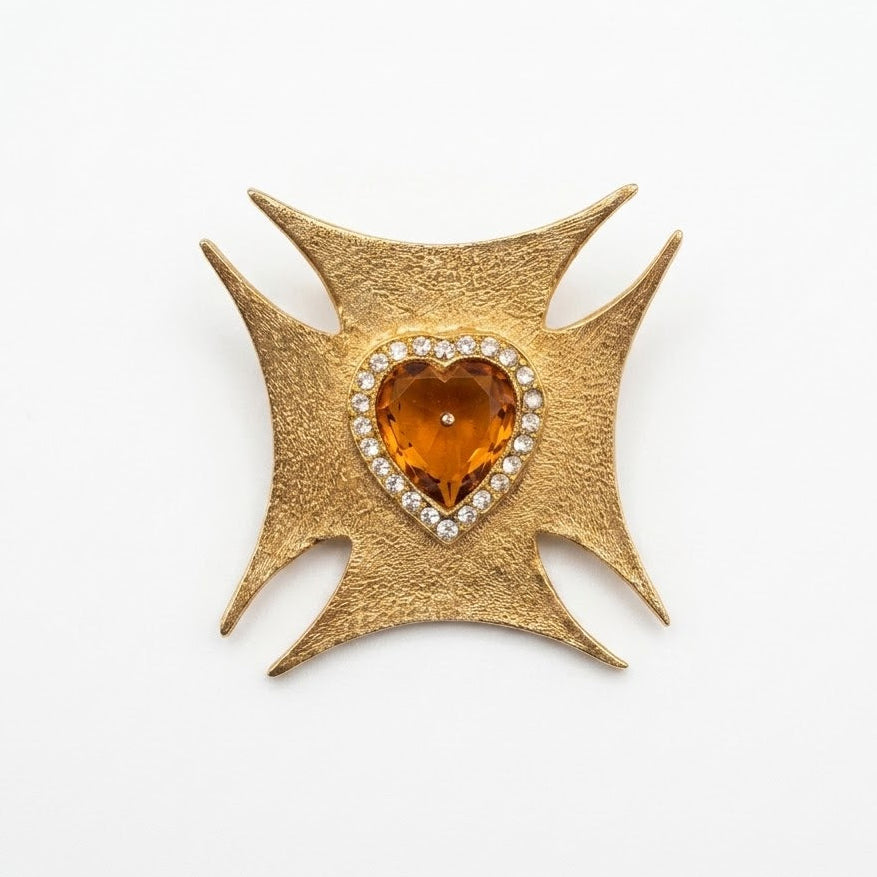 Vintage Maltese Cross Heart Crystal Convertible Brooch Pendant