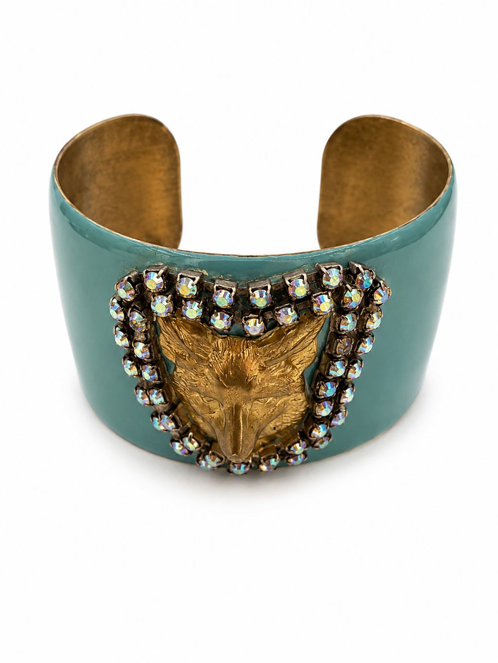 Vintage Turquoise Enamel Fox Statement Cuff Bracelet