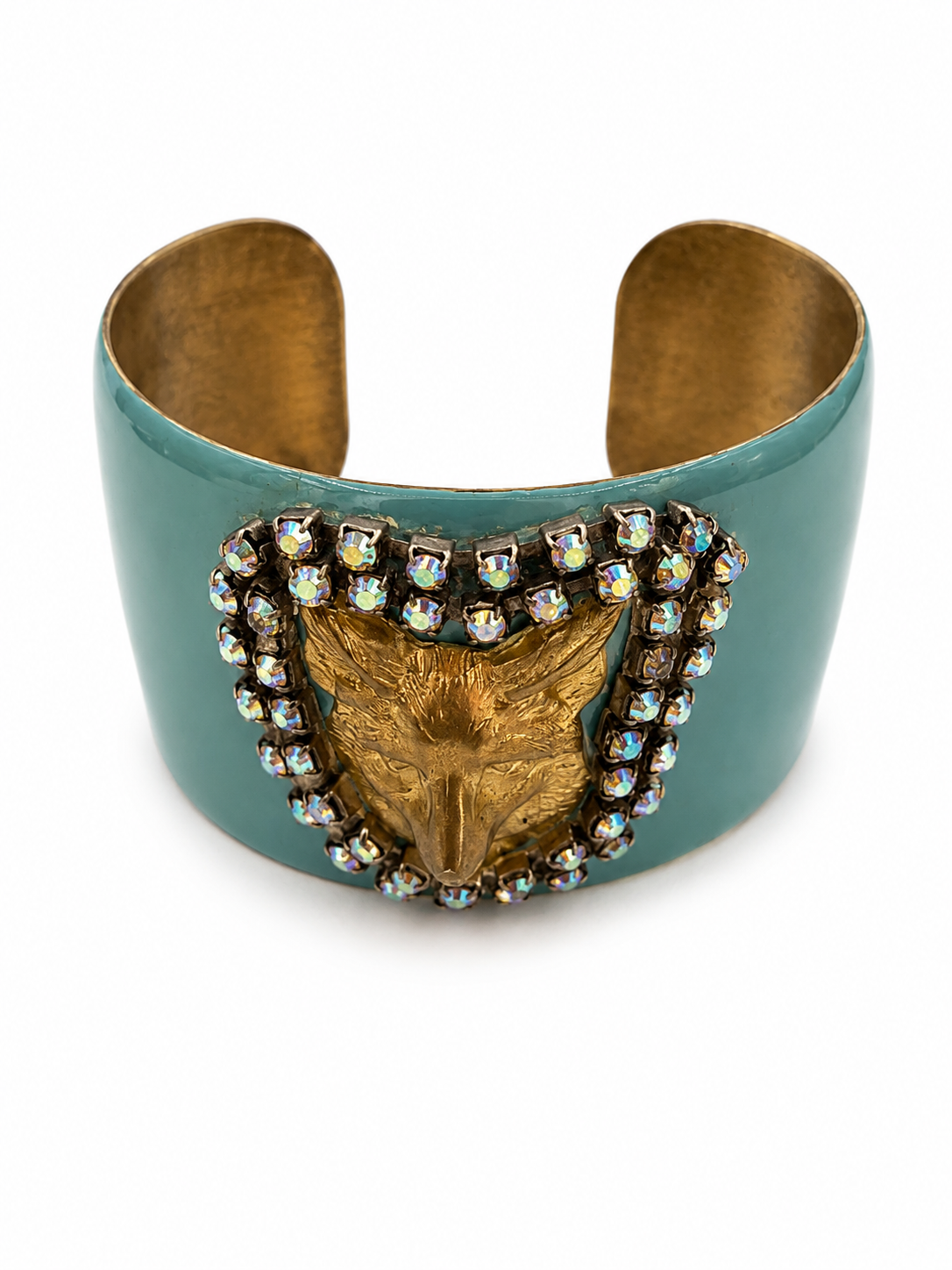 Vintage Turquoise Enamel Fox Statement Cuff Bracelet