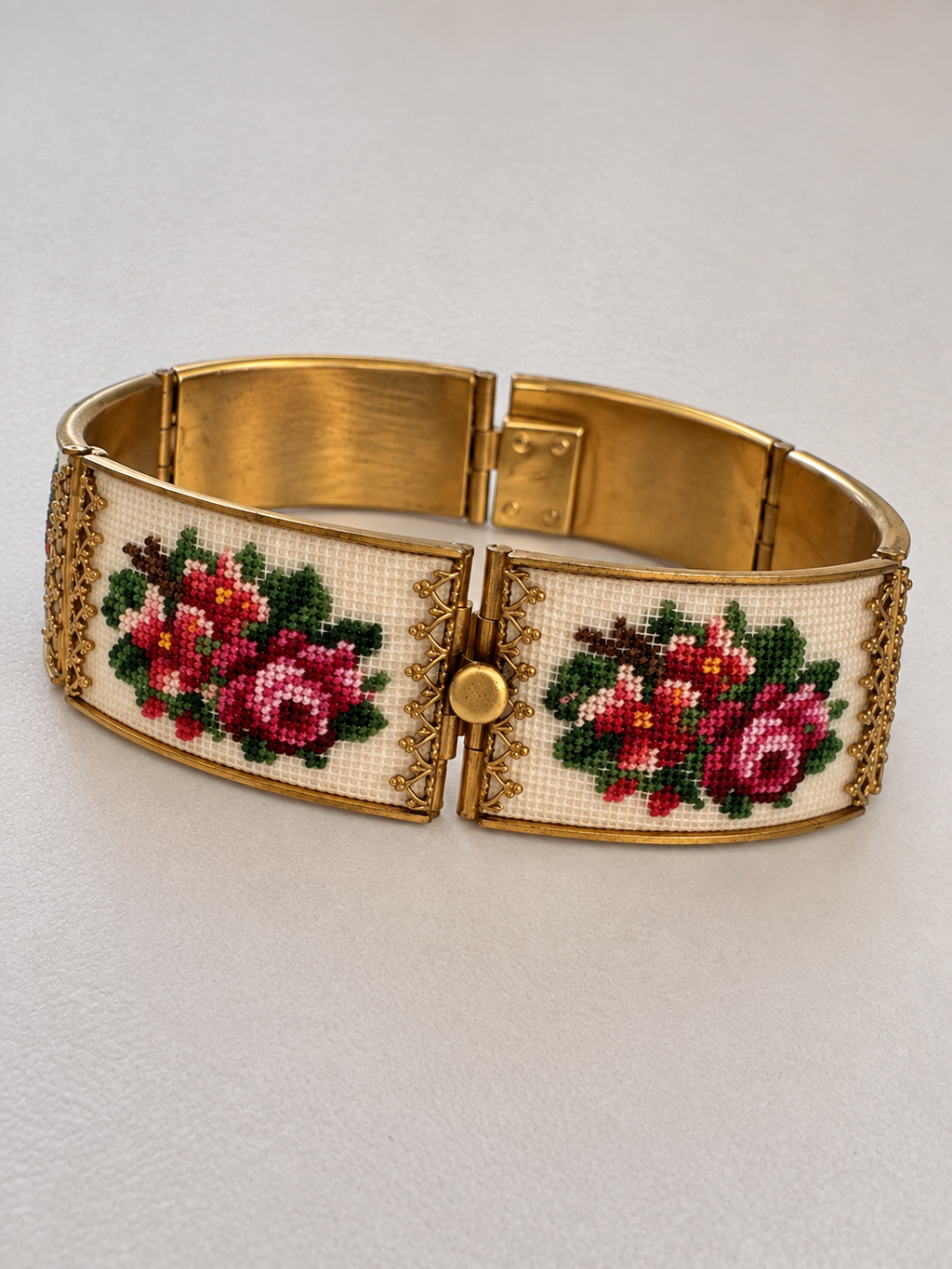 Vintage Petit Point Rose Panel Bracelet
