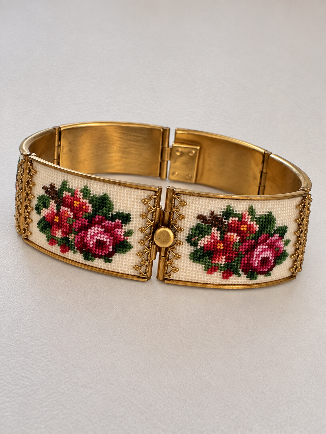 Vintage Petit Point Rose Panel Bracelet