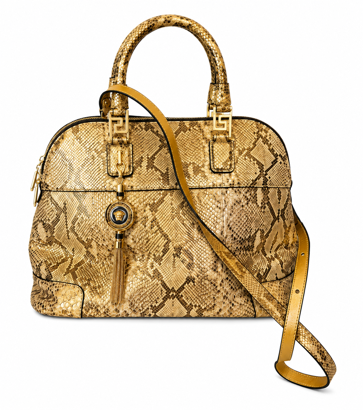 Gianni Versace Vintage Glittery Python Print Medusa Handbag