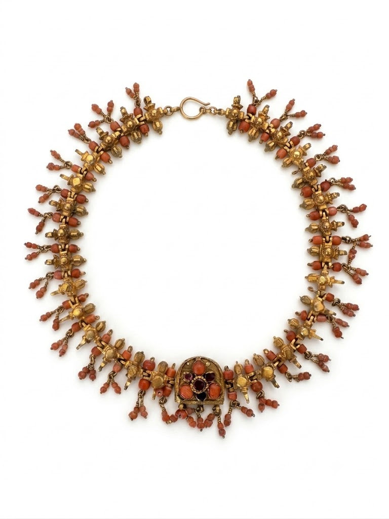 Vintage Ethnic Coral Statement Choker Necklace
