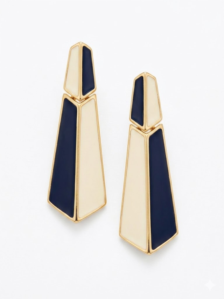 Vintage Modernist Geometric Enamel Drop Earrings