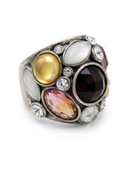 Vintage Modernist Multi-Gem Dome Ring Earth Tones Silver Tone