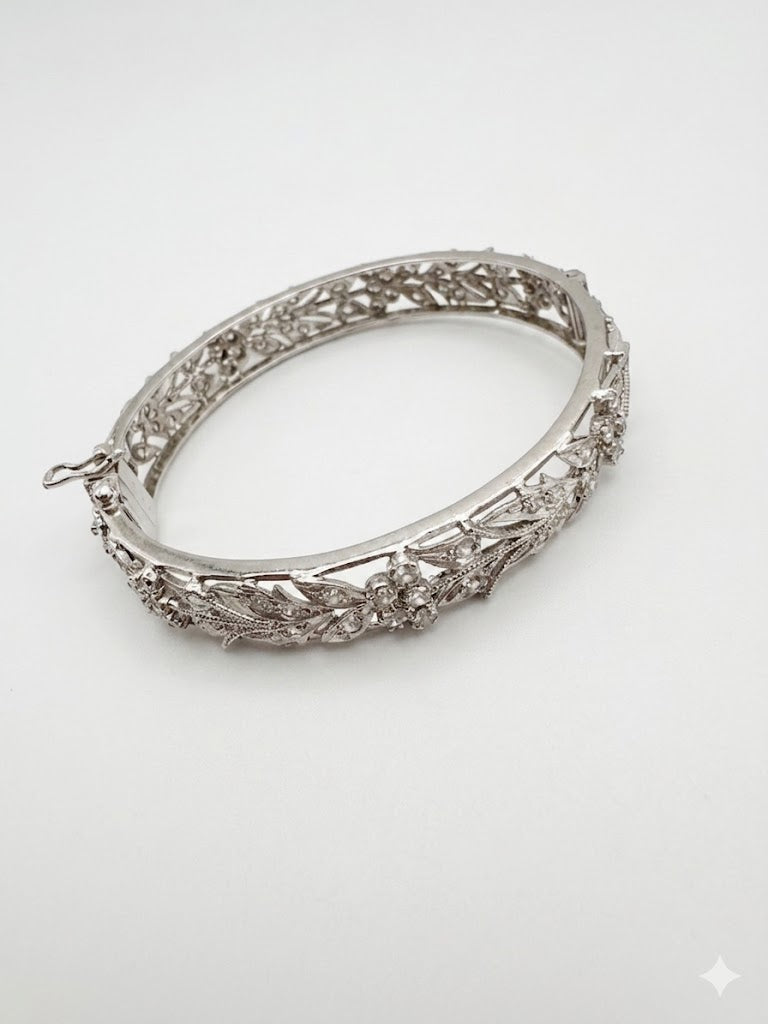 Y2K Stainless Steel Floral Filigree Bangle