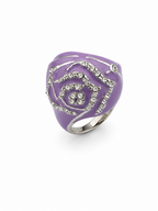 Modernist Lavender Enamel Dome Ring Crystal Spiral Design