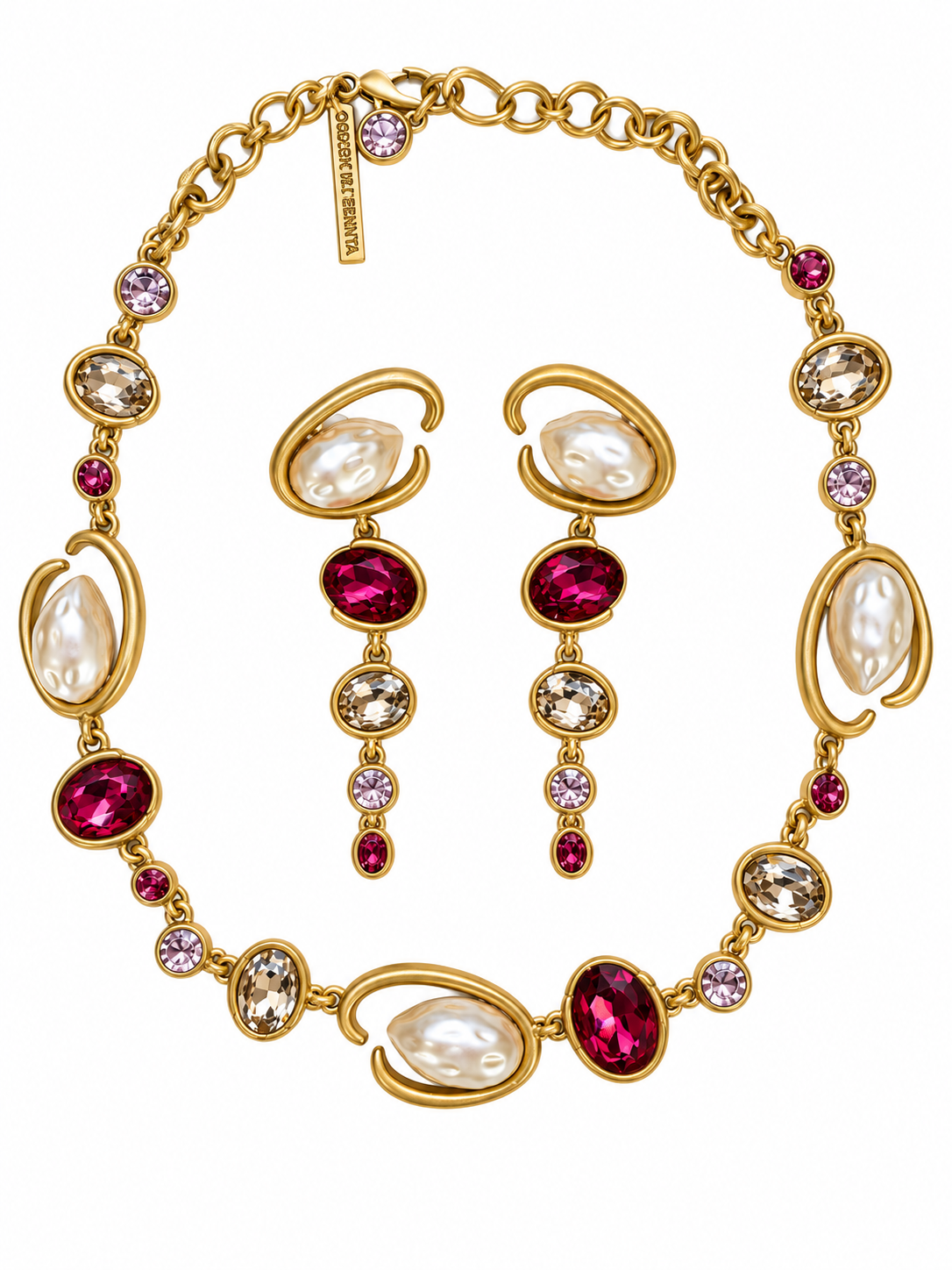 Oscar de la Renta Baroque Pearl & Crystal Necklace and Earrings Set