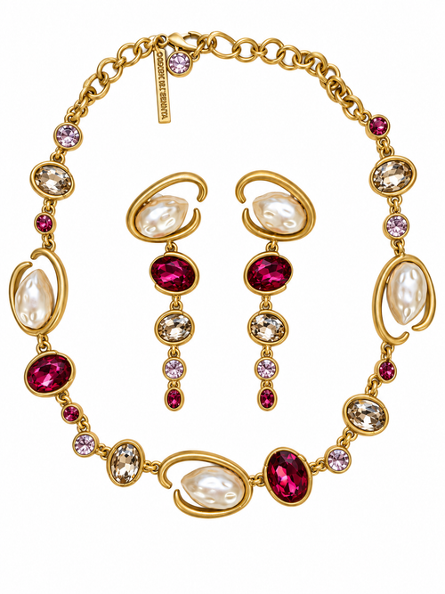Oscar de la Renta Baroque Pearl & Crystal Necklace and Earrings Set