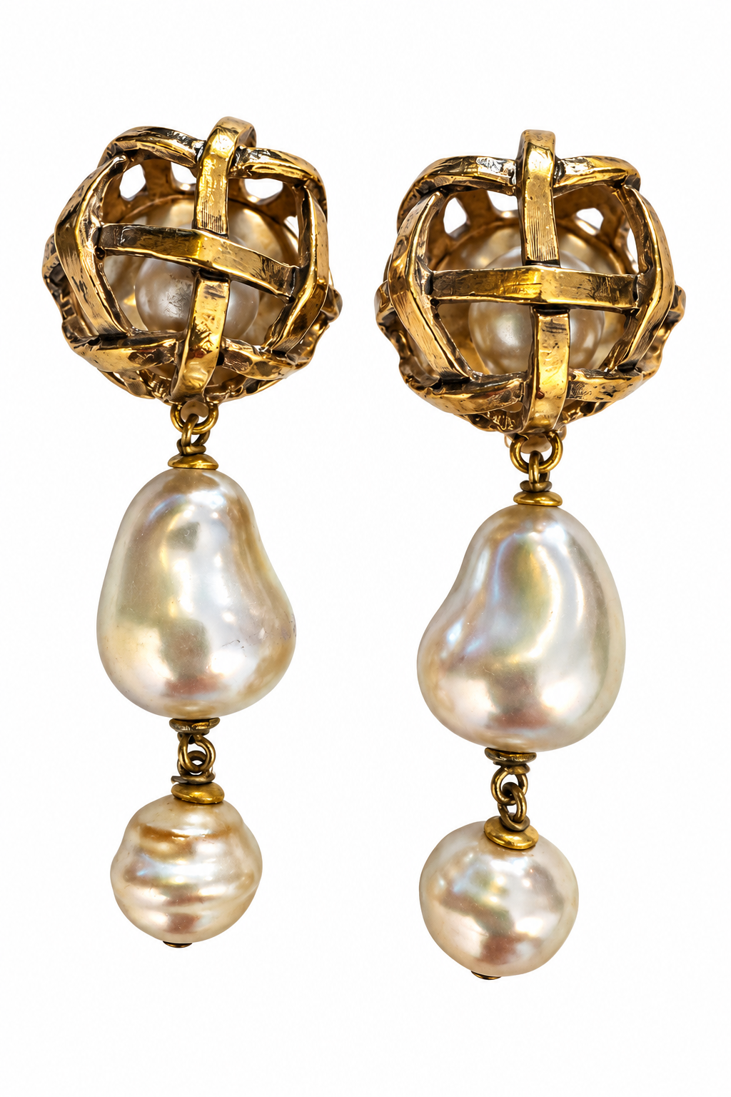 Vintage Valentino Baroque Pearl Cage Drop Earrings