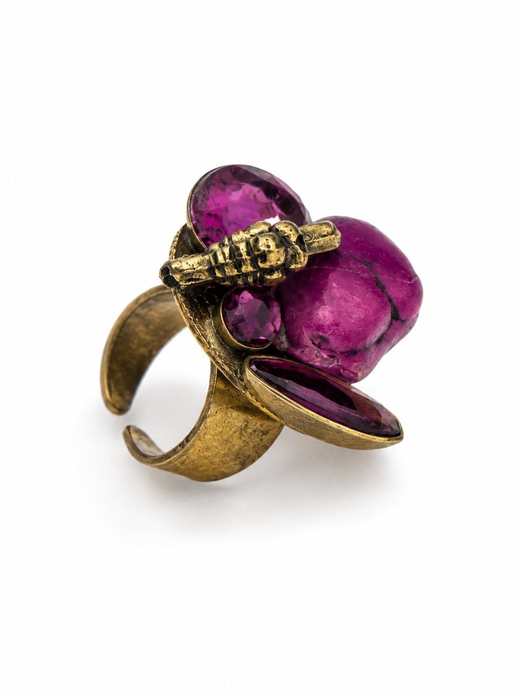 Vintage Purple Glass and Butterfly Statement Ring