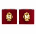Vintage Art Deco Geometric Red & Black Clip-On Earrings