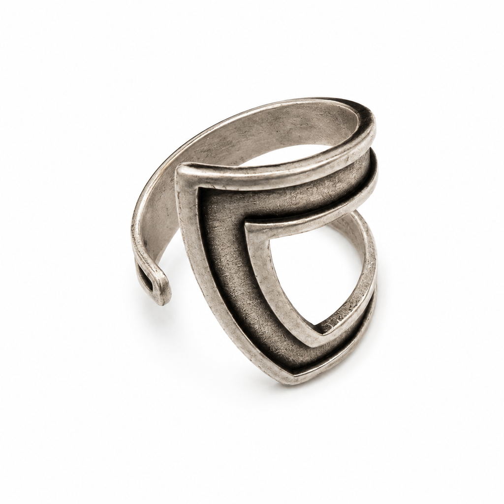 Modernist Shield Bypass Ring Antiqued Silver Tone
