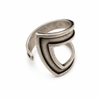 Modernist Shield Bypass Ring Antiqued Silver Tone