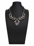 Vintage Celtic Purple Foiled Art Glass Necklace