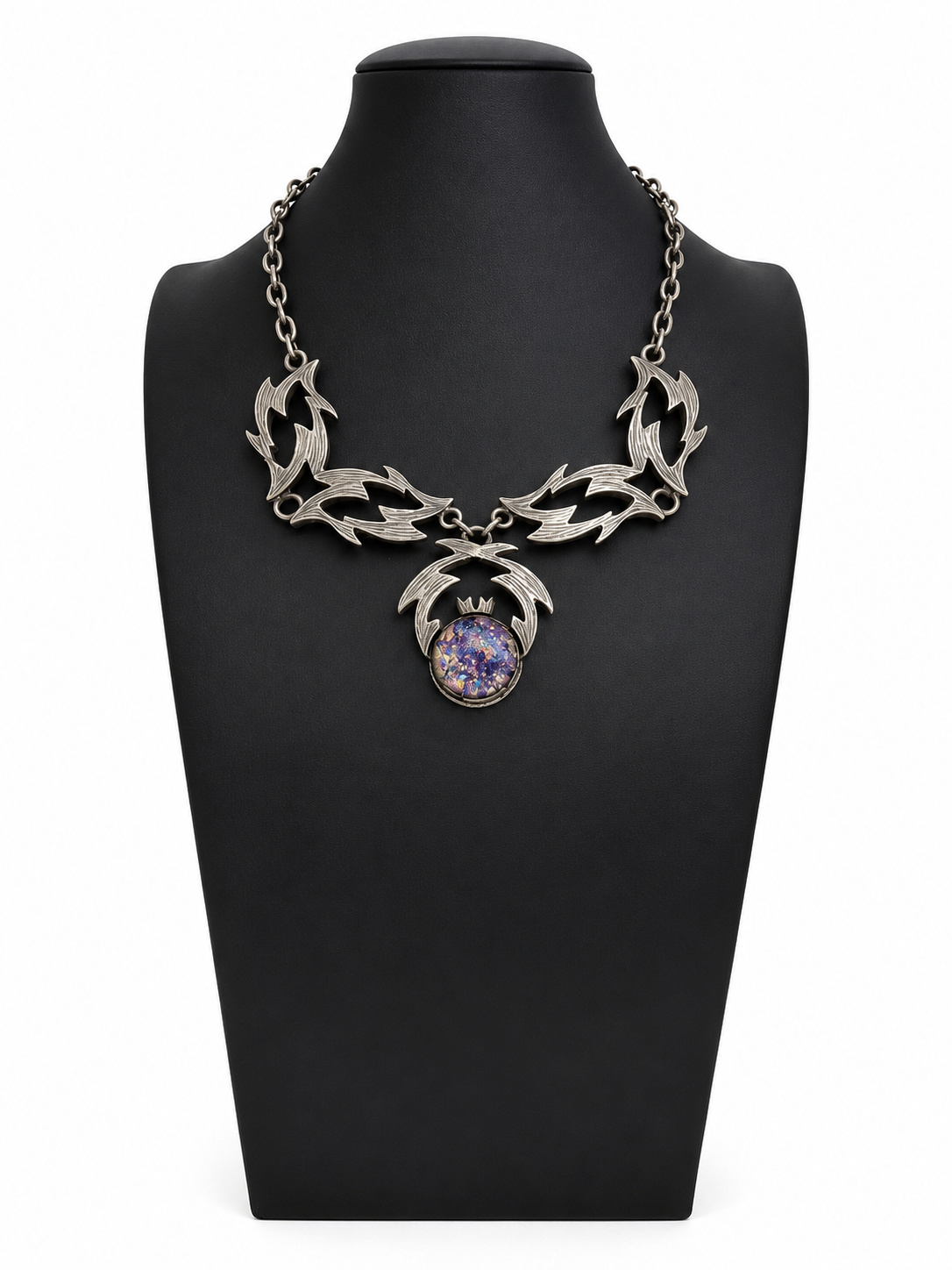 Vintage Celtic Purple Foiled Art Glass Necklace