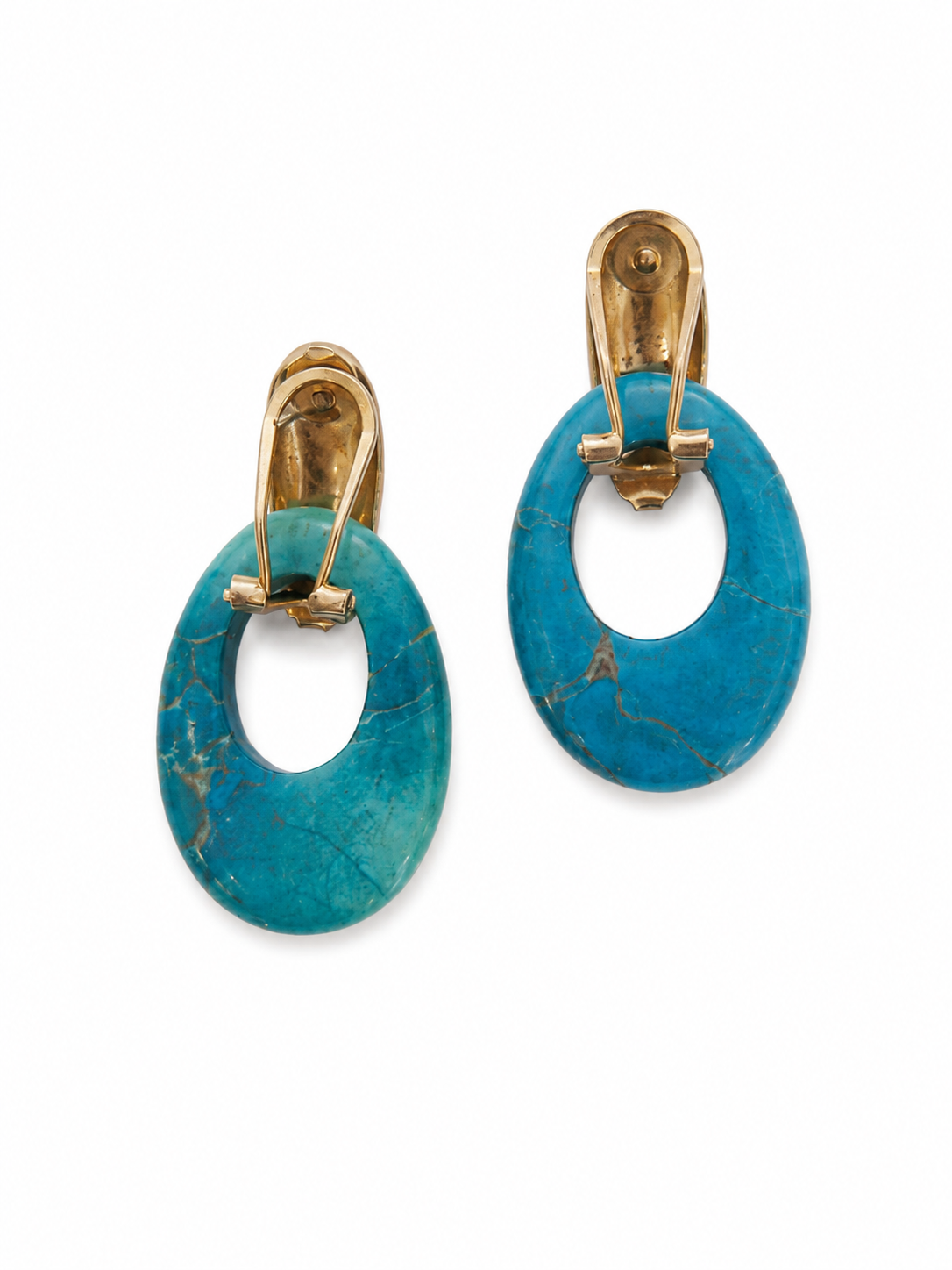 Vintage Turquoise Stone Gold Tone Drop Earrings