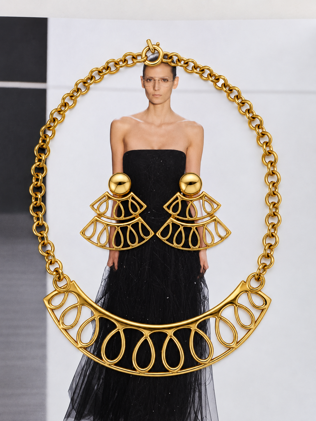 Vintage Monet Gold Plated Openwork Necklace & Earrings Set