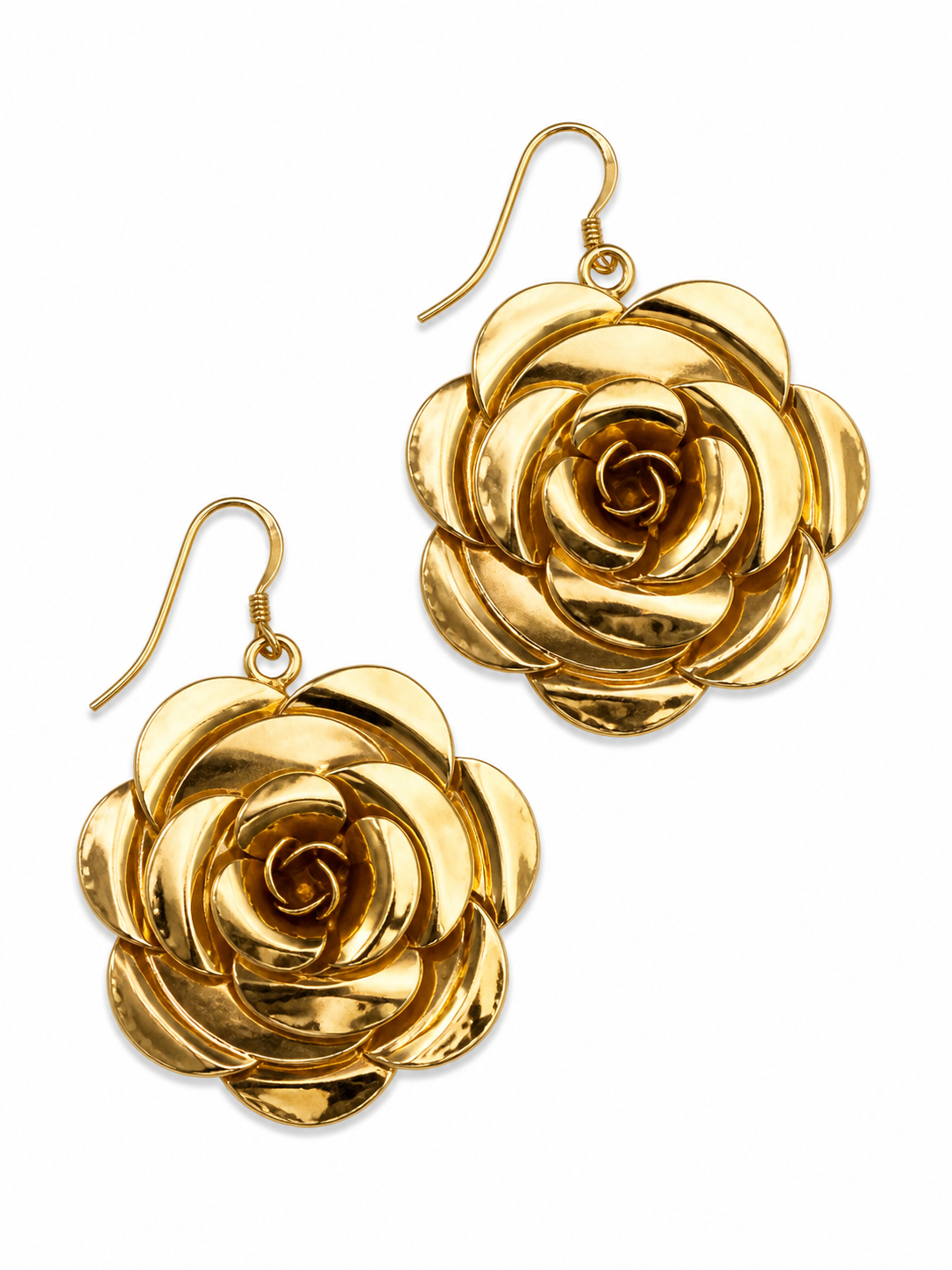 Vintage Oversized Gold Tone Floral Statement Earrings