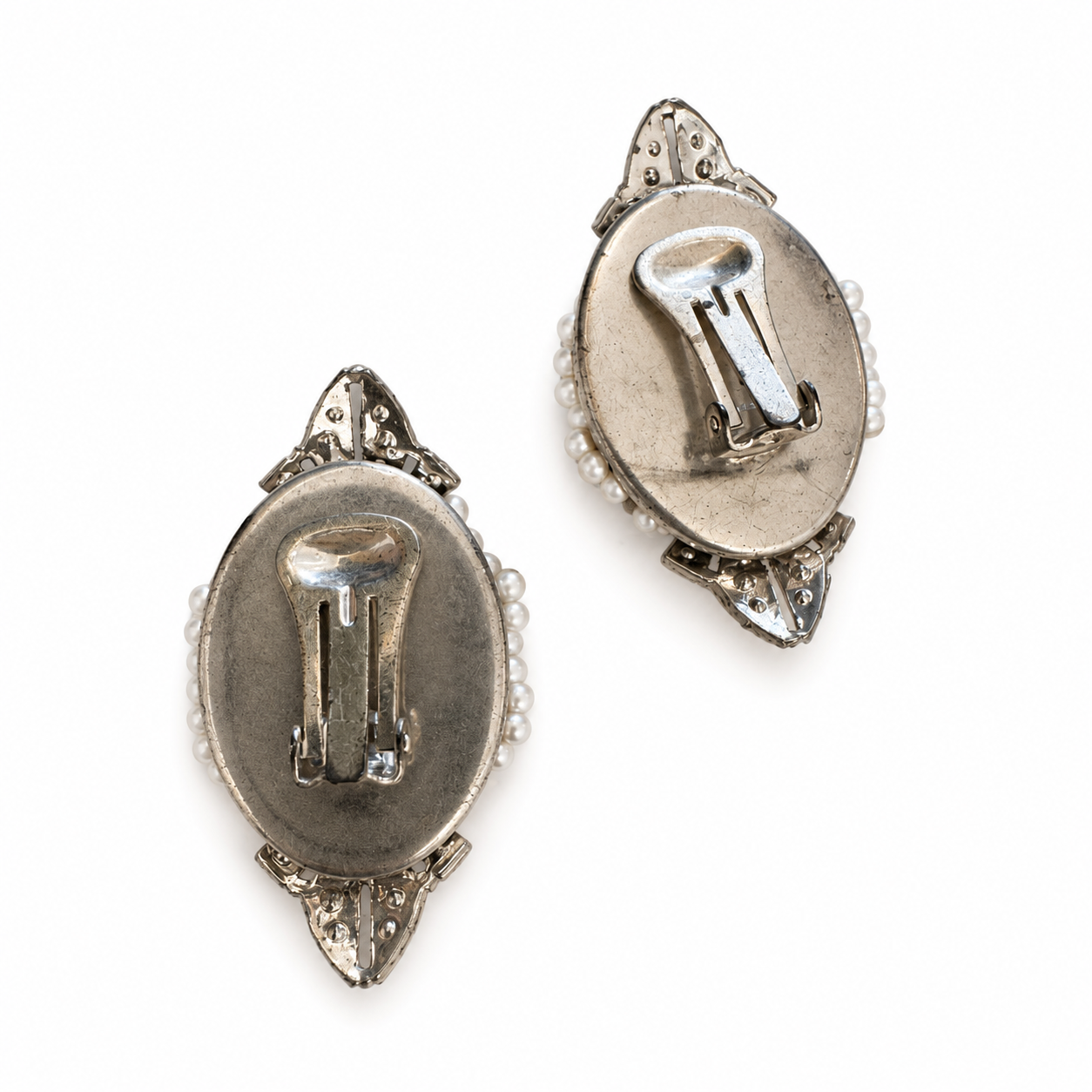 Vintage Art Deco Pearl Pavé Clip On Earrings