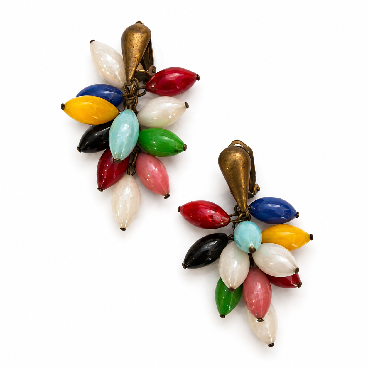 Vintage Multicolor Beaded Cluster Drop Earrings