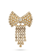Vintage Rhinestone Bow Fringe Statement Brooch