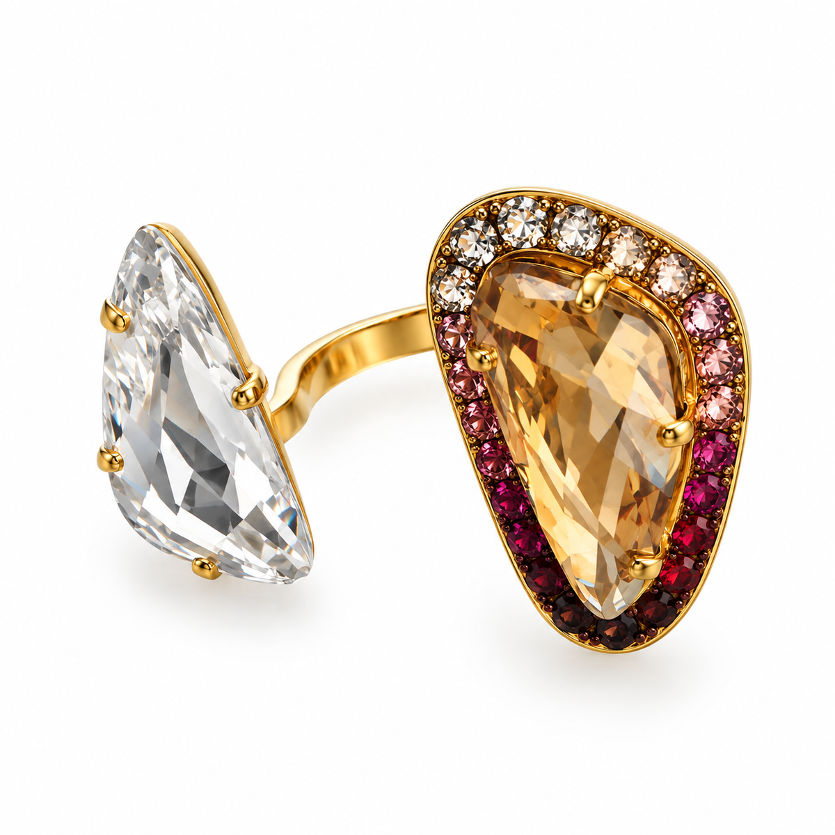 Melissa Kandiyoti Crystal Toi et Moi Cocktail Ring