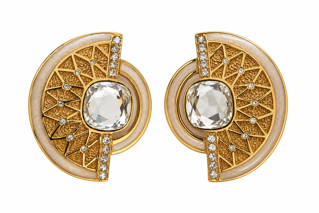 Vintage Balenciaga Art Deco Crystal Geometric Clip-On Earrings