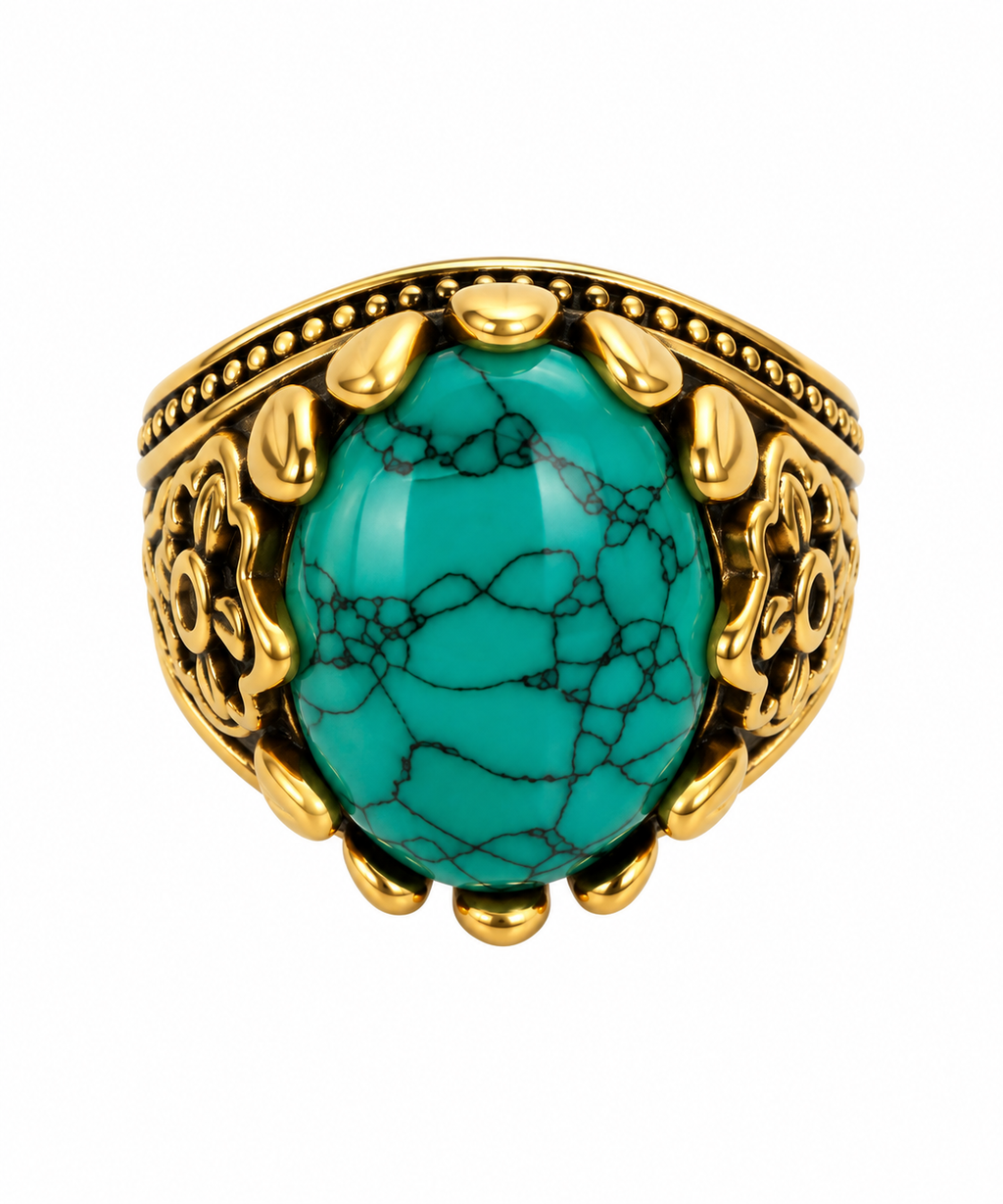 Vintage Turquoise Cabochon Floral Ring