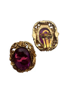 Vintage Baroque Revival Gold & Amethyst Oval Clip-On Earrings