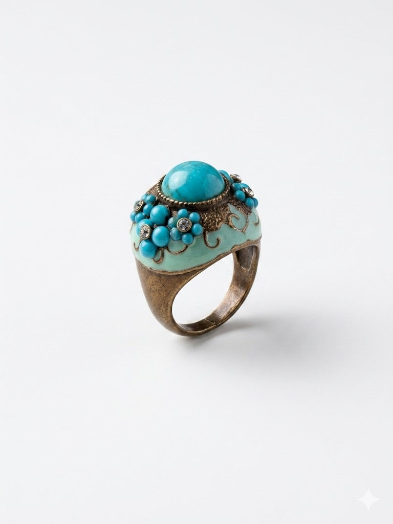 Vintage Art Nouveau Revival Floral Dome Ring