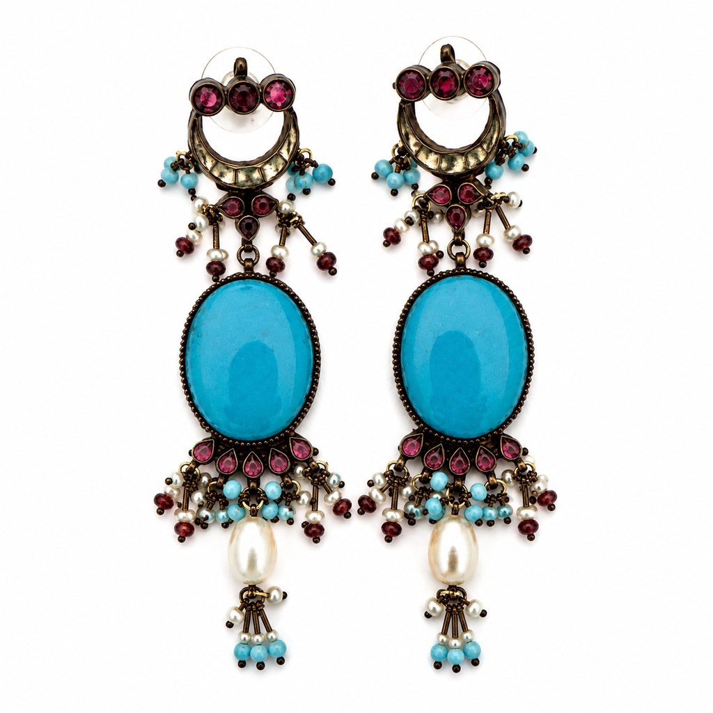 Vintage Indian Turquoise Statement Necklace & Earrings Set
