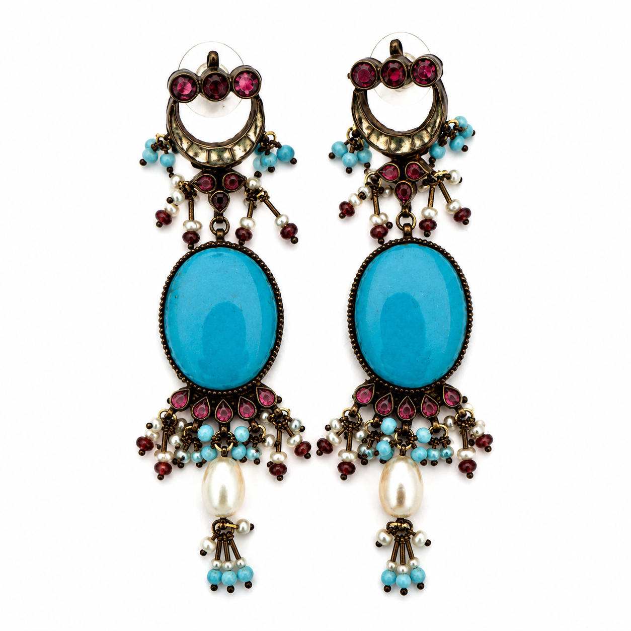Vintage Indian Turquoise Statement Necklace & Earrings Set