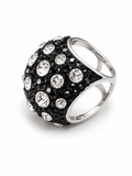 Modernist Pave Crystal Dome Ring Black & Clear Silver Tone