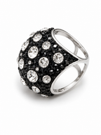 Modernist Pave Crystal Dome Ring Black & Clear Silver Tone