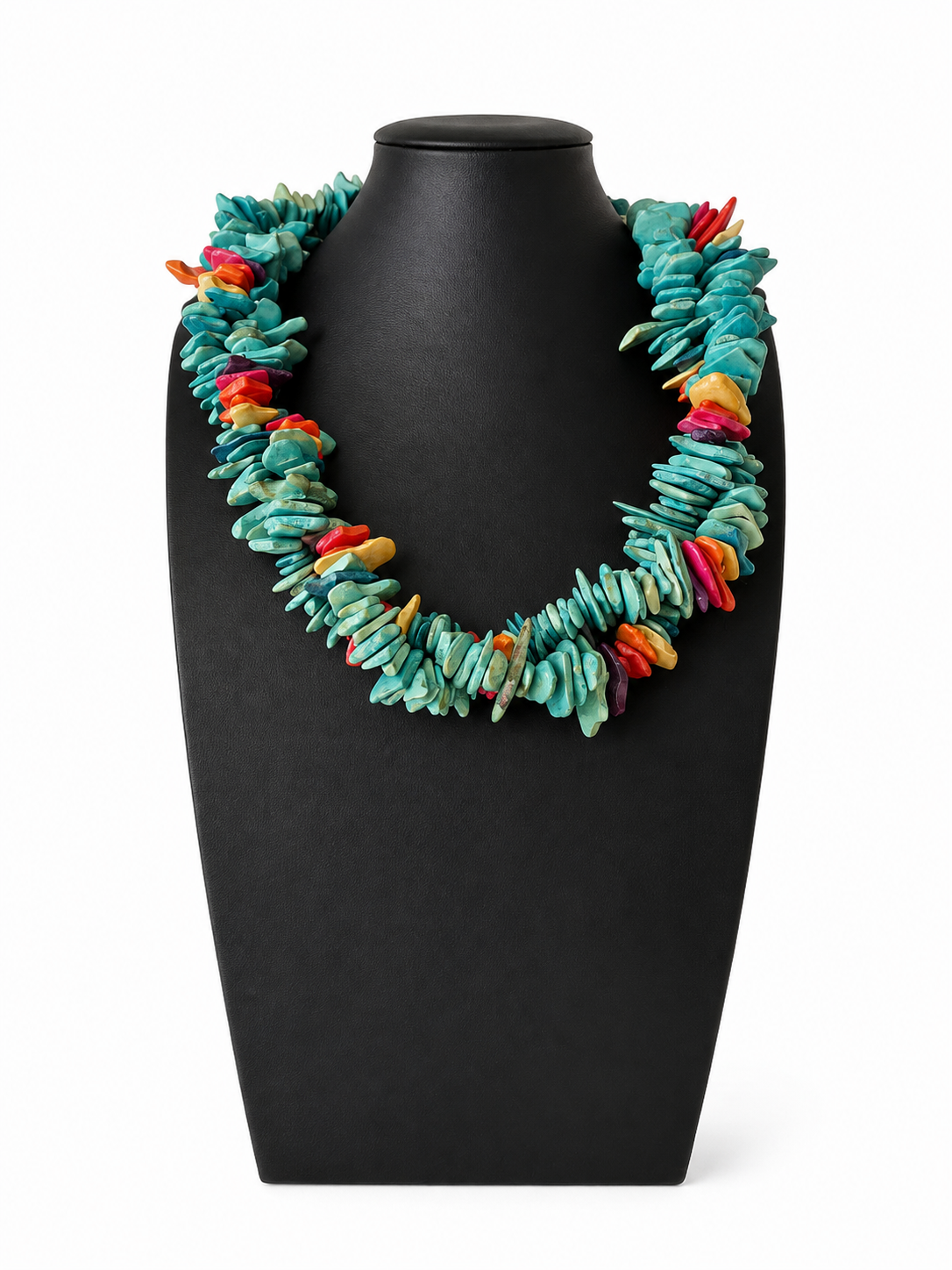 Vintage Hand Painted Wooden Chip Statement Necklace